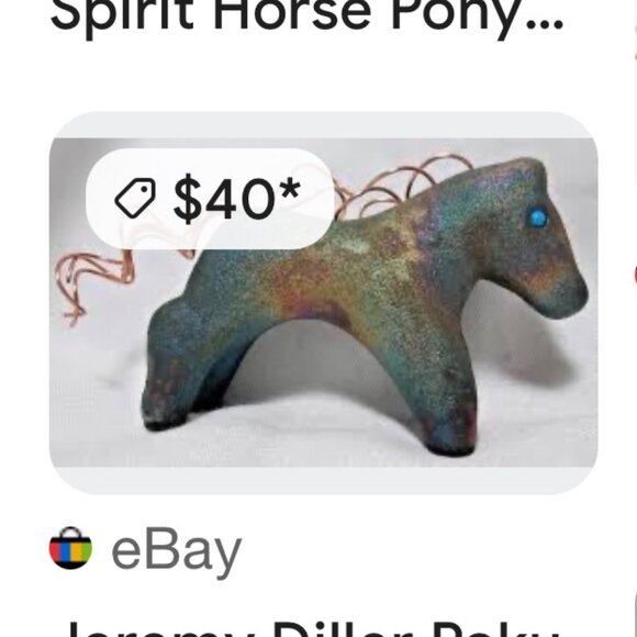 OOAK Signed Jeremy Diller Raku Spirit Horse with Turquoise Eyes & Copper Mane - Picture 4 of 13